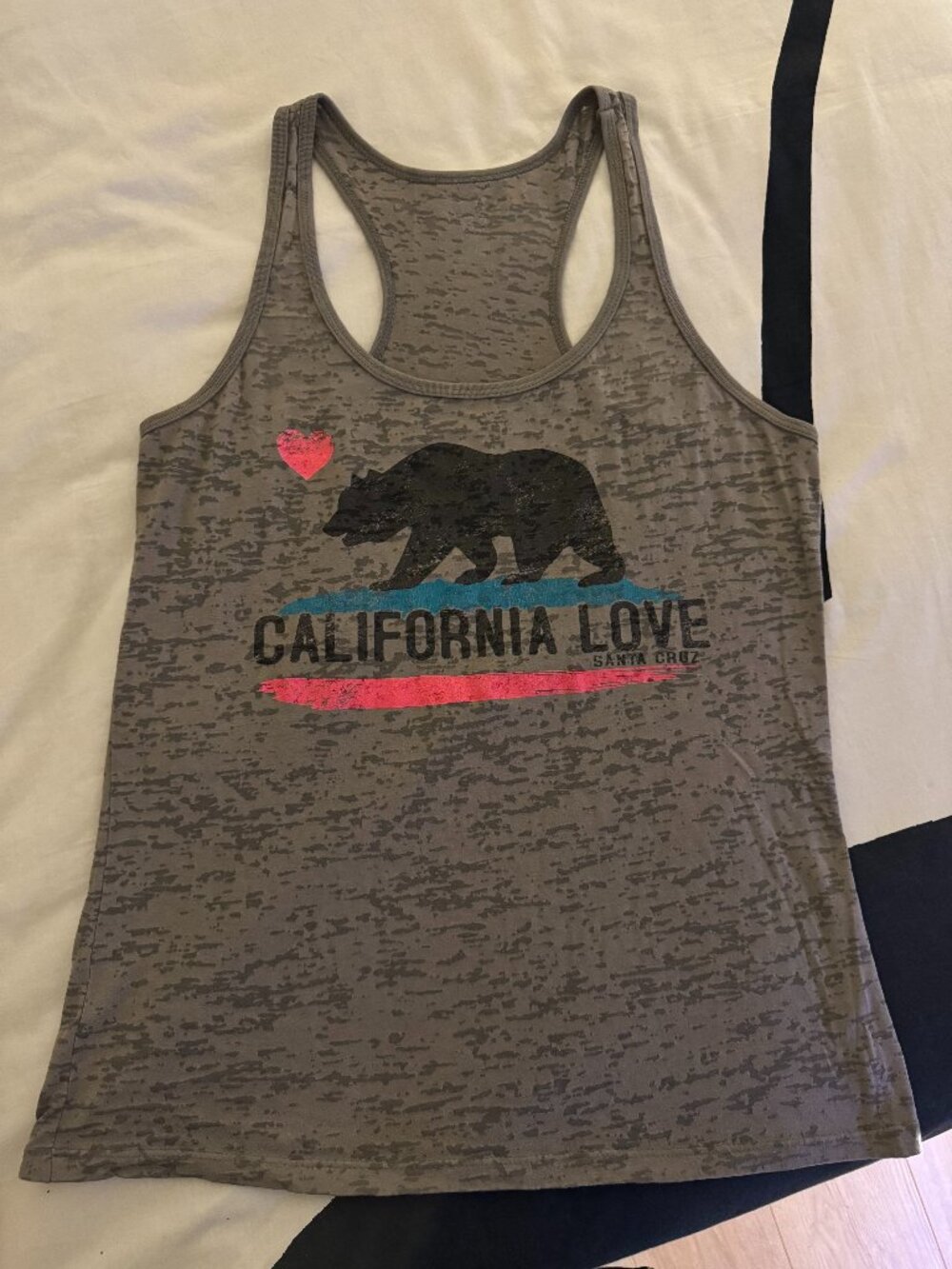 California Love Santa Cruz Racerback Tank | Gray Burnout Graphic Tank Top Sz L